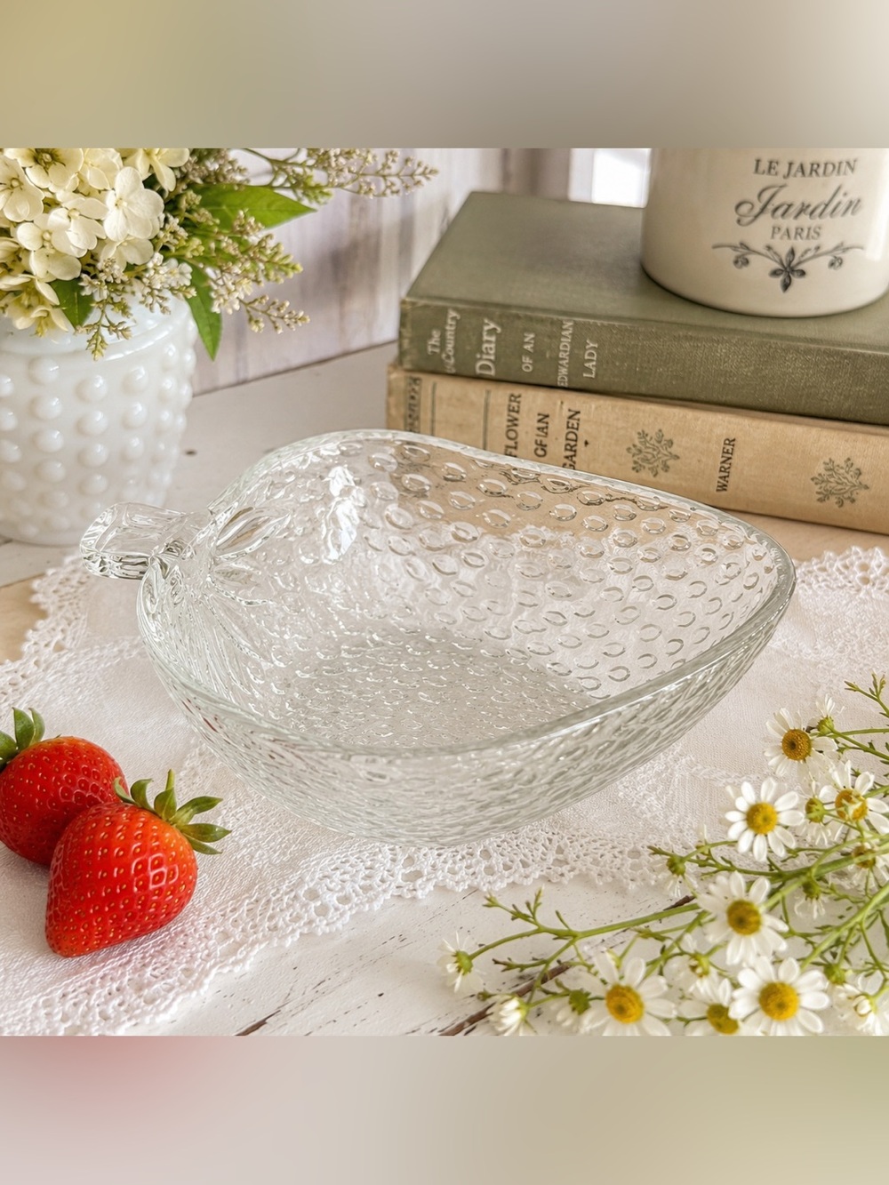 Vintage Clear Glass Strawberry Candy Trinket Serving Bowl